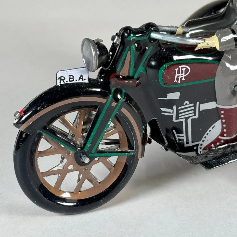 Vintage Tin Wind Up Motorcycle with‎ Sidecar RBA HP Litho Toy Collectible
